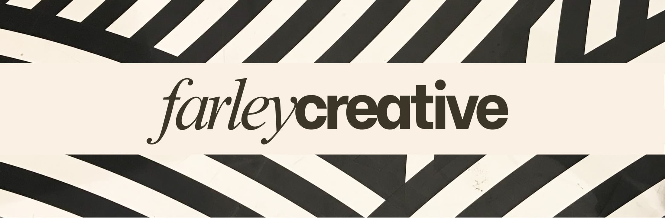 Farley Creative — diagonal stripe banner with farleycreative wordmark