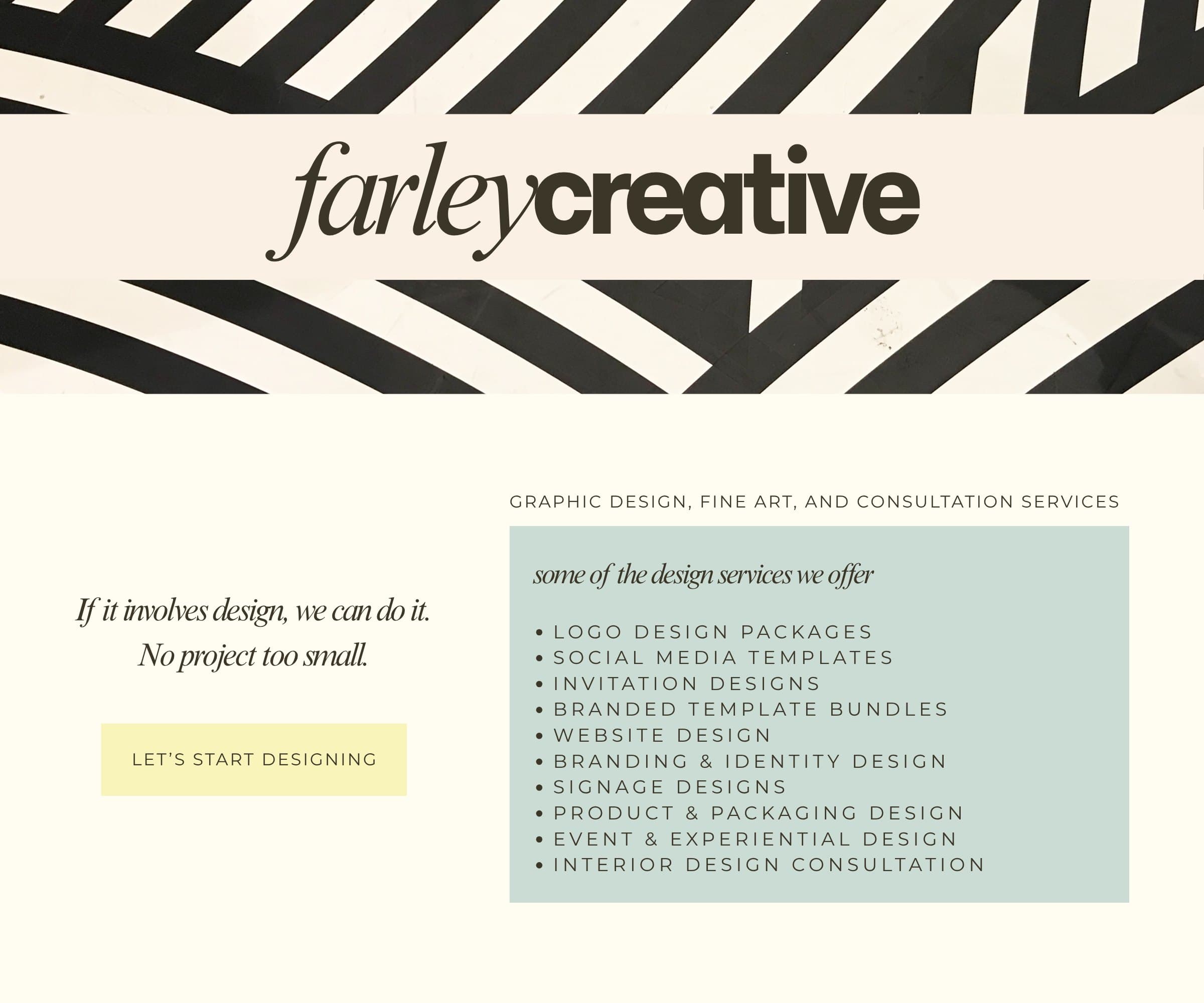 Farley Creative — graphic design, fine art, and consultation services. If it involves design, we can do it. No project too small.